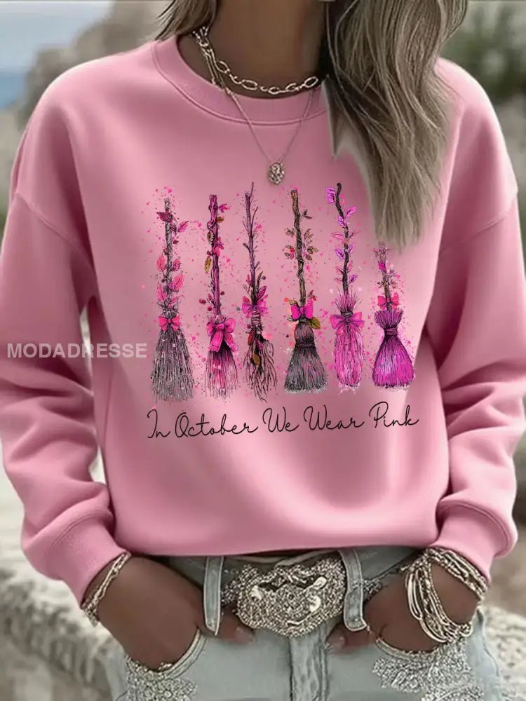 Kvinnors bröstcancer medvetenhet I oktober vi bär rosa tryckt Casual Sweatshirt rost / S