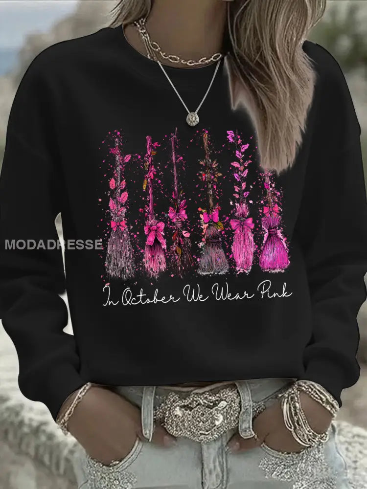 Kvinnors bröstcancer medvetenhet I oktober vi bär rosa tryckt Casual Sweatshirt svart / S