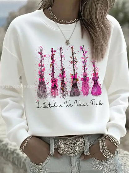Kvinnors bröstcancer medvetenhet I oktober vi bär rosa tryckt Casual Sweatshirt vit / S