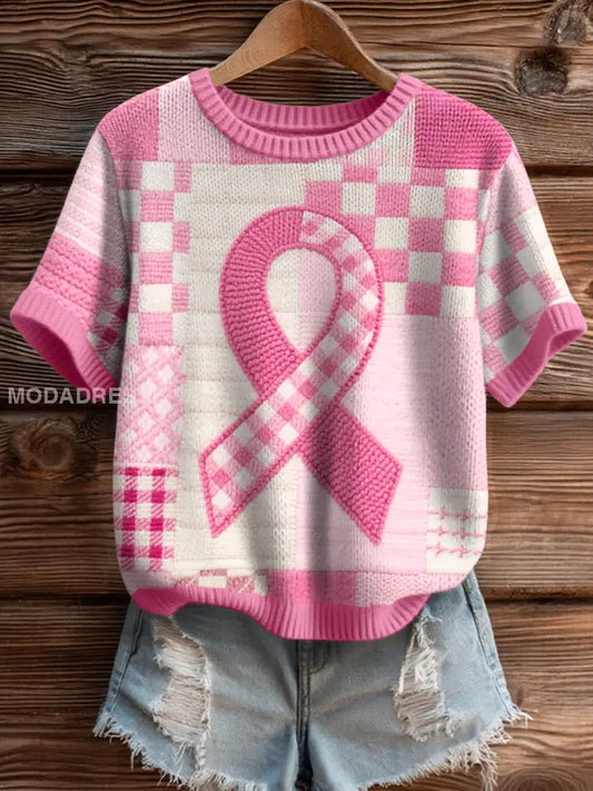 Kvinnors bröstcancer medvetenhet Inspirerad Knit Topp som bild / S