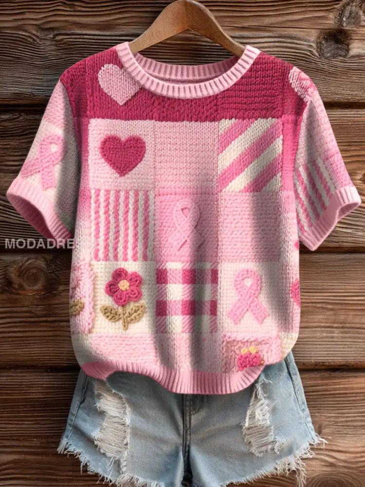 Kvinnors bröstcancer medvetenhet Inspirerad Knit Topp som bild / S