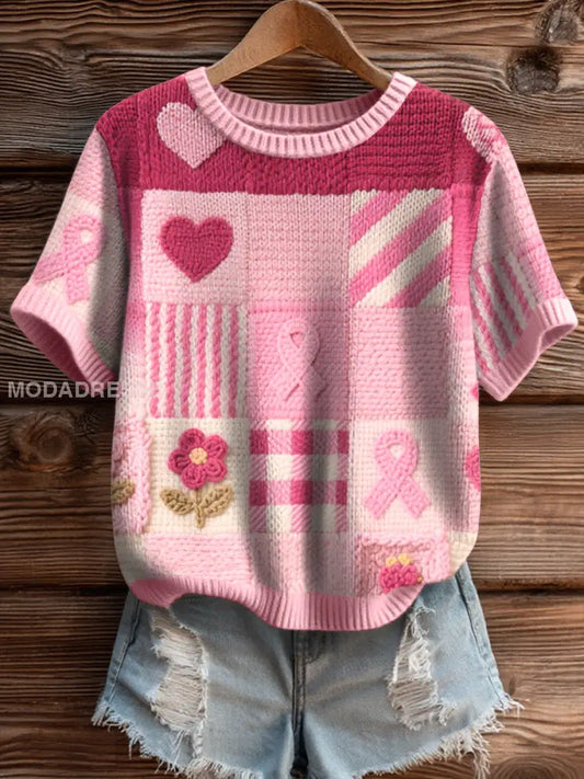 Kvinnors bröstcancer medvetenhet Inspirerad Knit Topp som bild / S