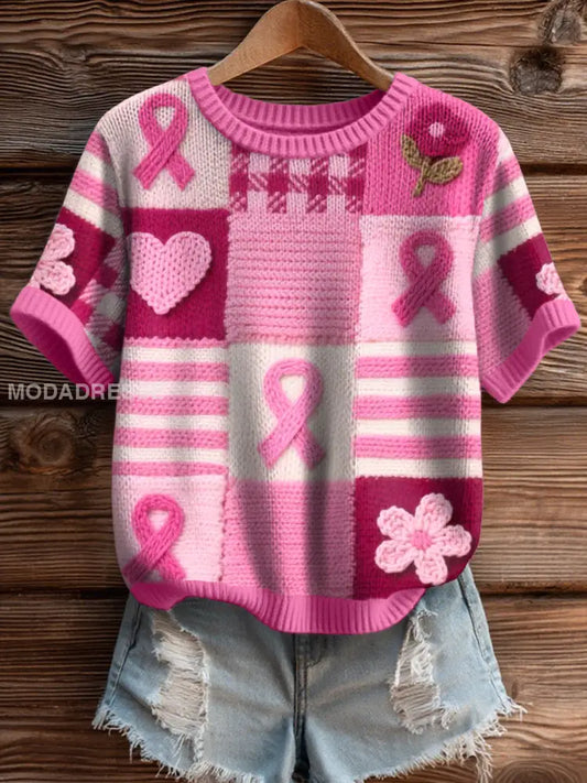 Kvinnors bröstcancer medvetenhet Inspirerad Knit Topp som bild / S
