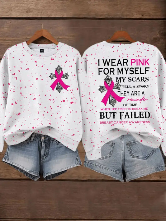Kvinnors bröstcancer medvetenhet jag bär rosa för mig själv Mina ärr berätta en berättelse Sweatshirt som bild / S