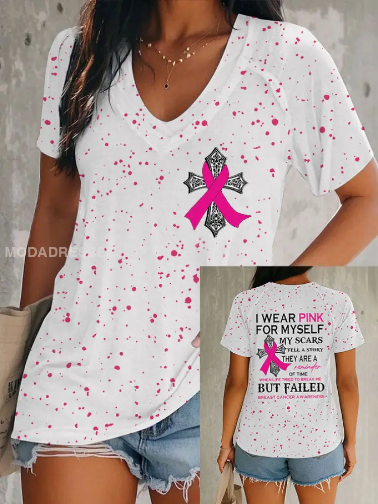 Kvinnors bröstcancer medvetenhet Jag bär rosa för mig själv Mina ärr berätta en Story T shirt som bild / S