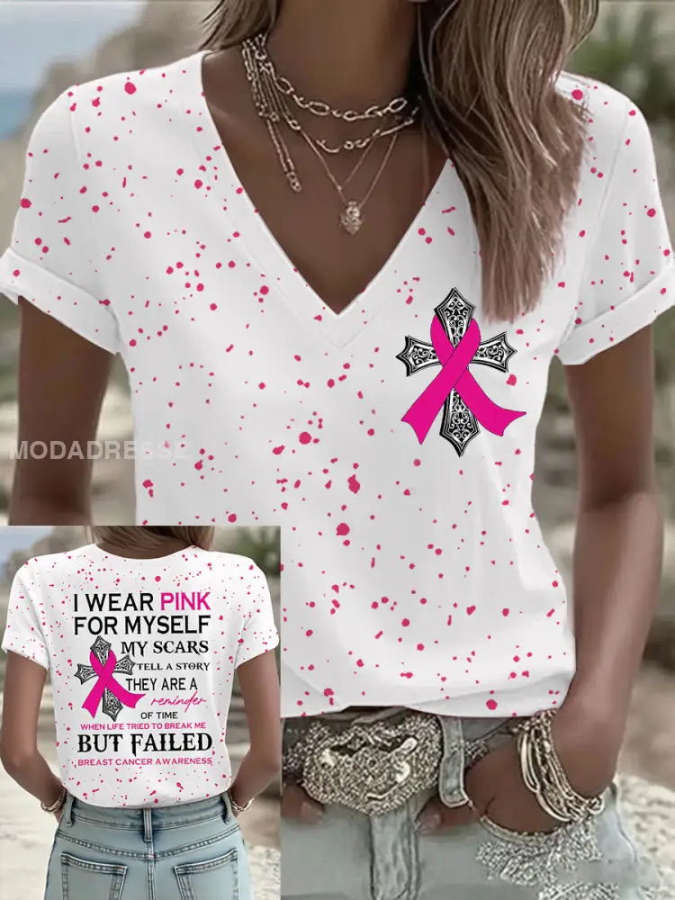 Kvinnors bröstcancer medvetenhet Jag bär rosa för mig själv Mina ärr berätta en Story T shirt som bild / S