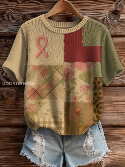 Kvinnors bröstcancer medvetenhet Patchwork tröjar som bild / S