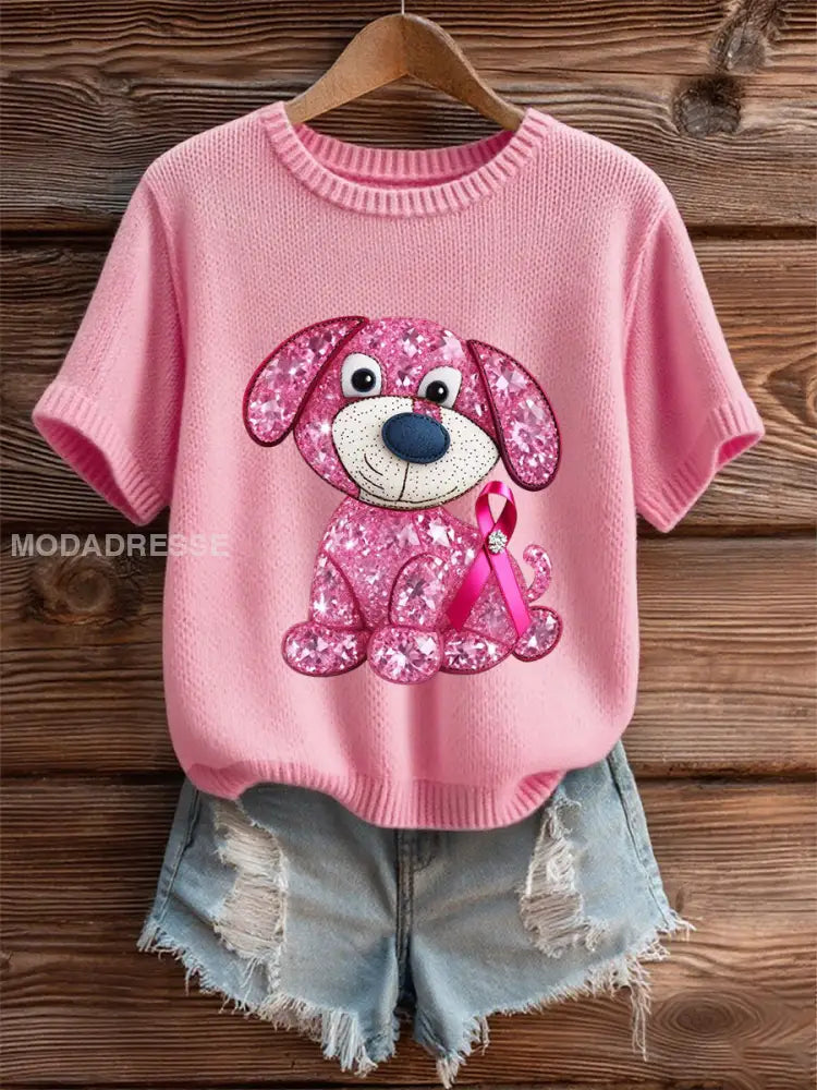 Kvinnors bröstcancer medvetenhet Pink Ribbon Kort ärm T shirt runk / S