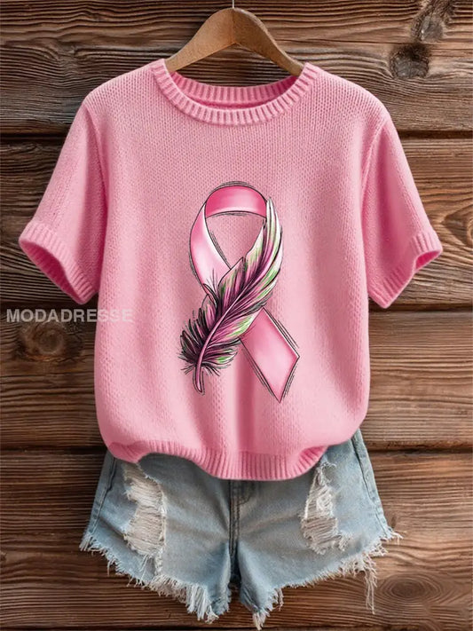 Kvinnors bröstcancer medvetenhet Pink Ribbon Kort ärm T shirt runk / S