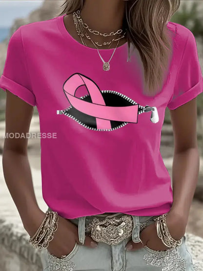 Kvinnors bröstcancer medvetenhet Pink Ribbon kortärmad T shirt rosröd / S
