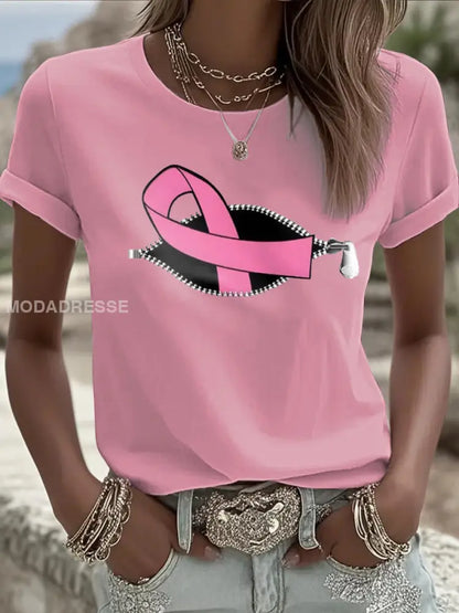 Kvinnors bröstcancer medvetenhet Pink Ribbon kortärmad T shirt rost / S