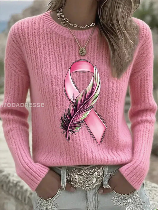 Kvinnors bröstcancer medvetenhet Pink Ribbon Lång ärm T shirt runk / S