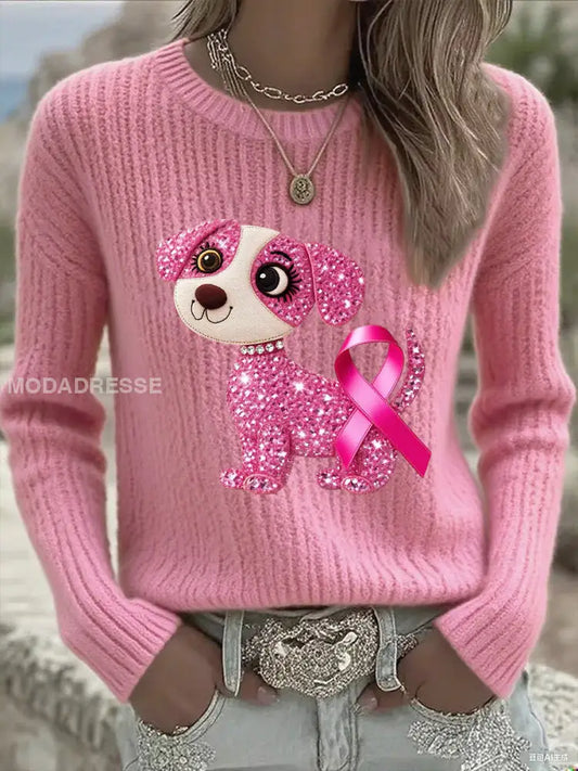 Kvinnors bröstcancer medvetenhet Pink Ribbon Lång ärm T shirt runk / S