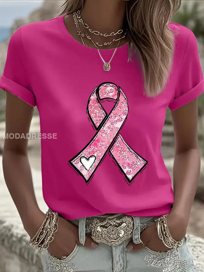 Kvinnors bröstcancer medvetenhet Pink Ribbon Print Casual Sweatshirt rosröd / S