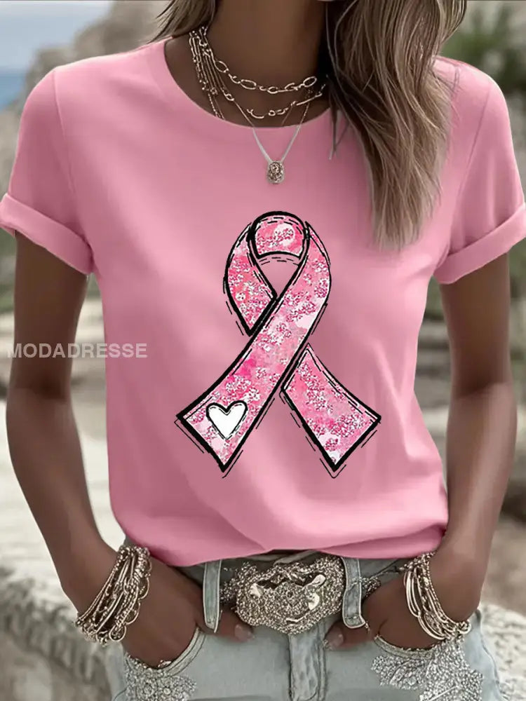 Kvinnors bröstcancer medvetenhet Pink Ribbon Print Casual Sweatshirt rost / S
