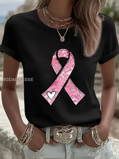 Kvinnors bröstcancer medvetenhet Pink Ribbon Print Casual Sweatshirt svart / S
