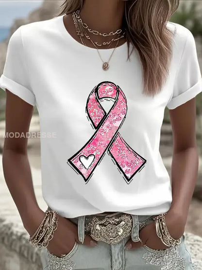 Kvinnors bröstcancer medvetenhet Pink Ribbon Print Casual Sweatshirt vit / S