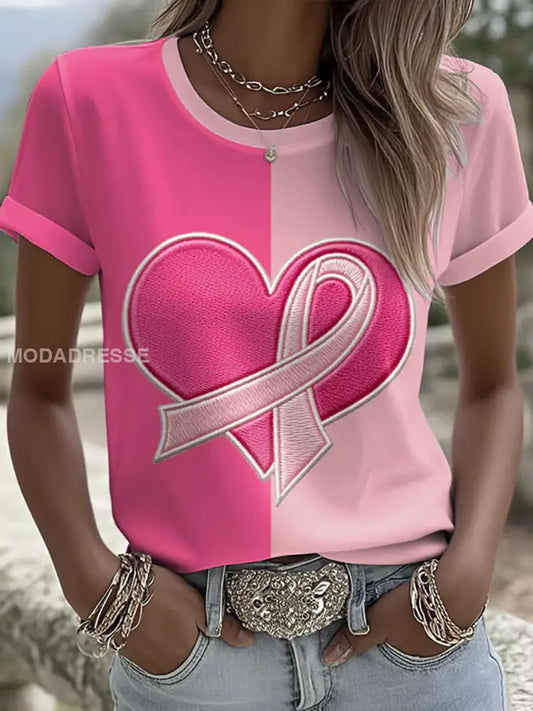 Kvinnors bröstcancer medvetenhet Pink Ribbon Print Casual T-shirt runk / S