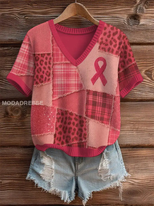 Kvinnors bröstcancer medvetenhet Pink Ribbon Print Casual T shirt som bild / S