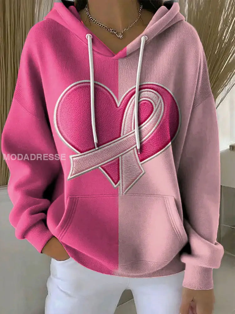 Kvinnors bröstcancer medvetenhet Pink Ribbon Skriv ut Casual Hoodie. runk / S
