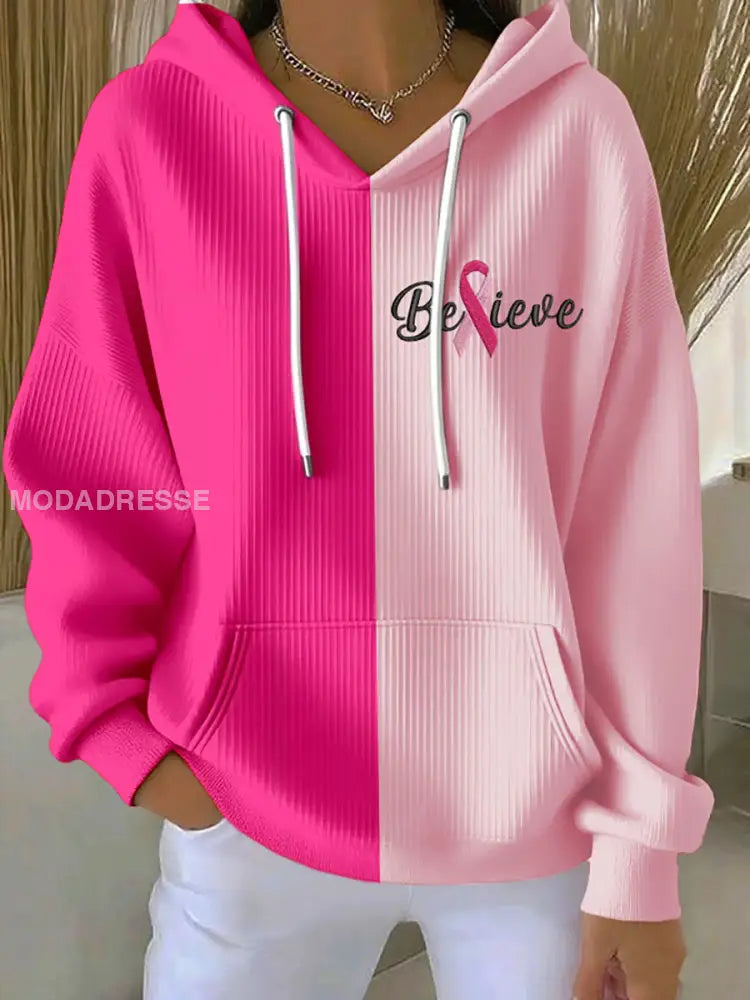Kvinnors bröstcancer medvetenhet Pink Ribbon Skriv ut Casual Hoodie. runk / S