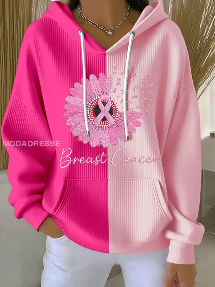 Kvinnors bröstcancer medvetenhet Pink Ribbon Skriv ut Casual Hoodie. runk / S
