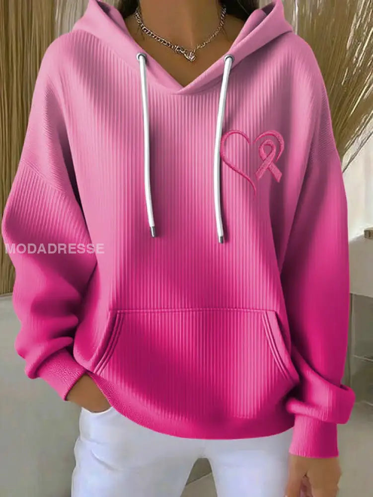Kvinnors bröstcancer medvetenhet Pink Ribbon Skriv ut Casual Hoodie. runk / S