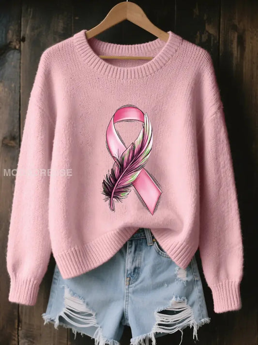 Kvinnors bröstcancer medvetenhet Pink Ribbon Tryckt sweatshirt ljusrosa / S