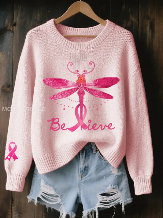 Kvinnors bröstcancer medvetenhet Pink Ribbon Tryckt sweatshirt ljusrosa / S