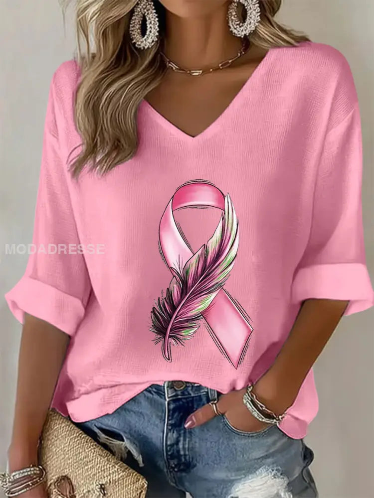 Kvinnors bröstcancer medvetenhet Pink Ribbon Waffle T shirt rost / S