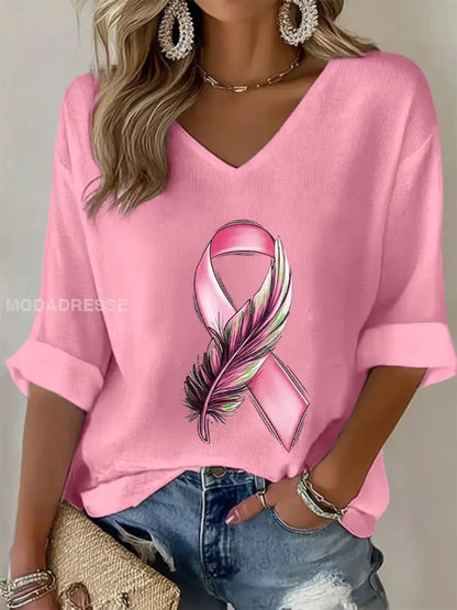 Kvinnors bröstcancer medvetenhet Pink Ribbon Waffle T shirt rost / S