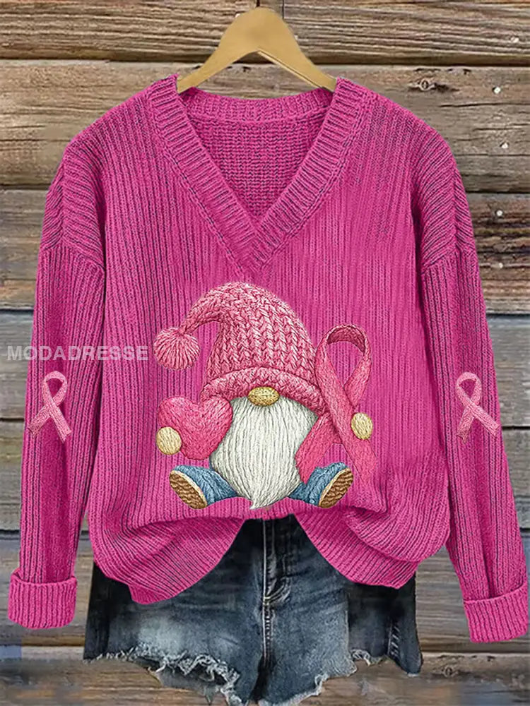 Kvinnors bröstcancer medvetenhet rosa band Print Casual Topp rosröd / S