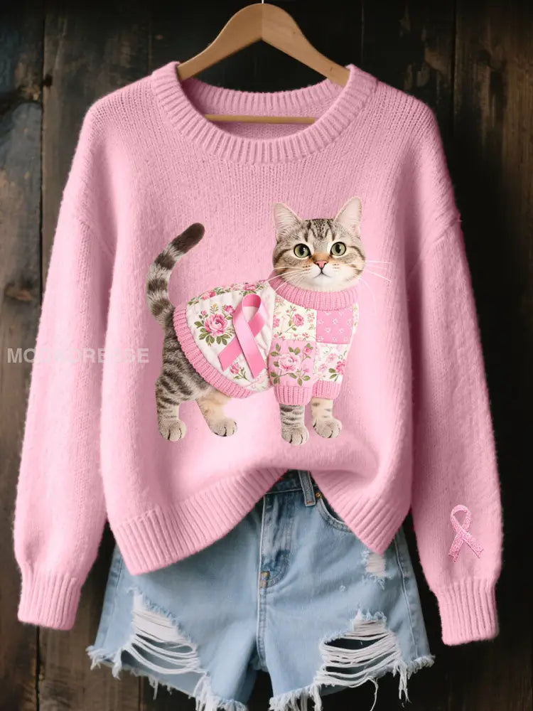 Kvinnors bröstcancer medvetenhet rosa band Print Casual Topp runk / S