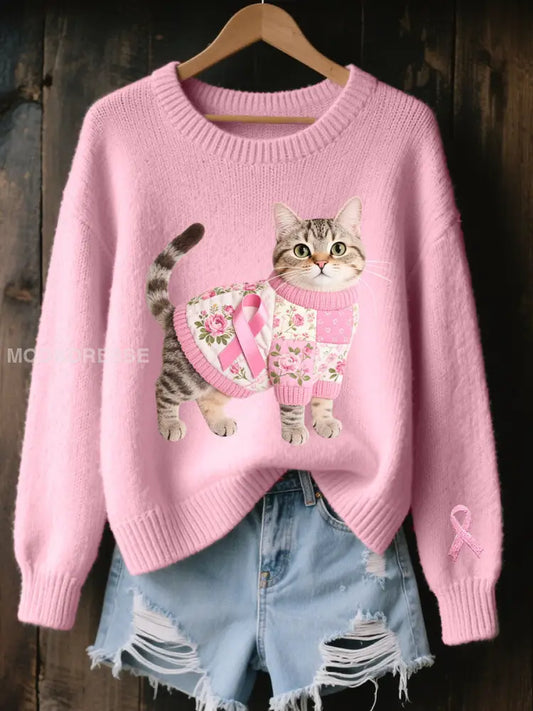Kvinnors bröstcancer medvetenhet rosa band Print Casual Topp runk / S