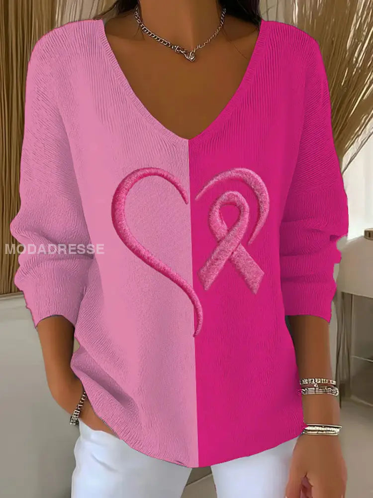 Kvinnors bröstcancer medvetenhet rosa band Print Casual Topp runk / S