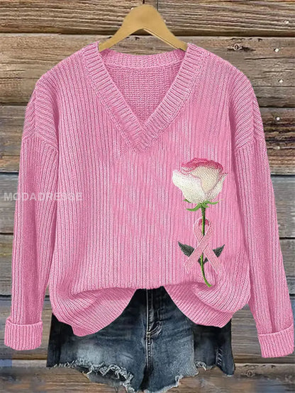 Kvinnors bröstcancer medvetenhet rosa band Print Casual Topp runt / S