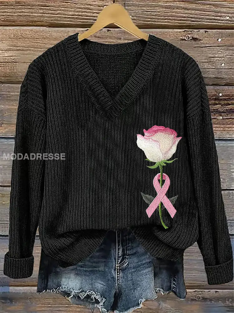 Kvinnors bröstcancer medvetenhet rosa band Print Casual Topp svart / S