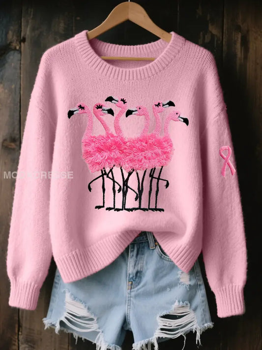 Kvinnors bröstcancer medvetenhet Rosa Flamingo topp runk / S