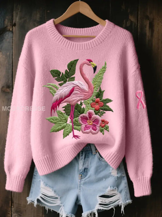 Kvinnors bröstcancer medvetenhet Rosa Flamingo topp runk / S
