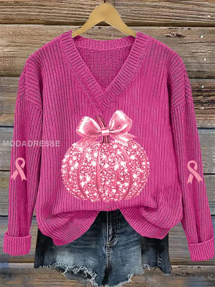 Kvinnors bröstcancer medvetenhet Rosa pumpa Print Casual Topp rosröd / S