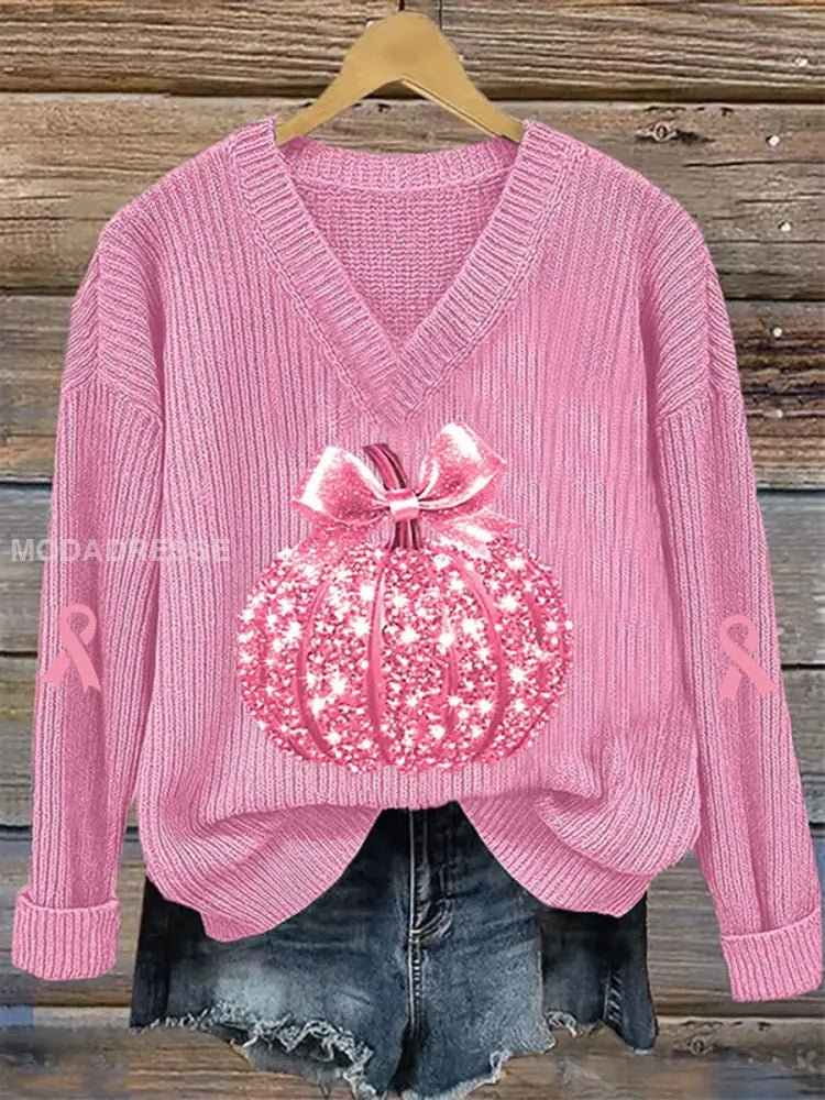 Kvinnors bröstcancer medvetenhet Rosa pumpa Print Casual Topp rost / S