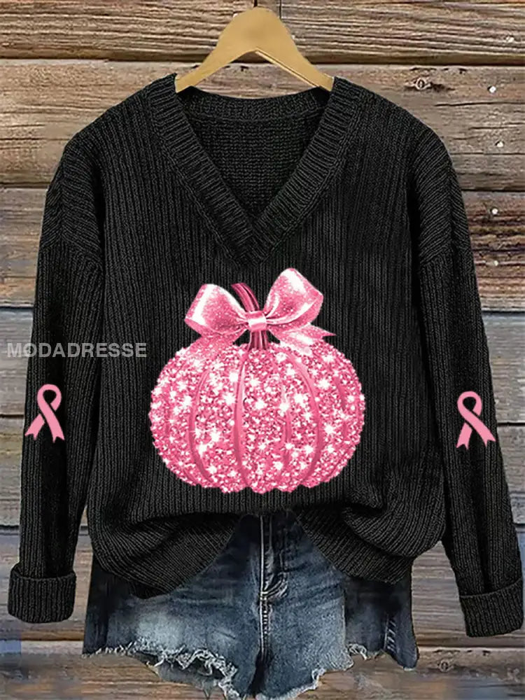 Kvinnors bröstcancer medvetenhet Rosa pumpa Print Casual Topp svart / S