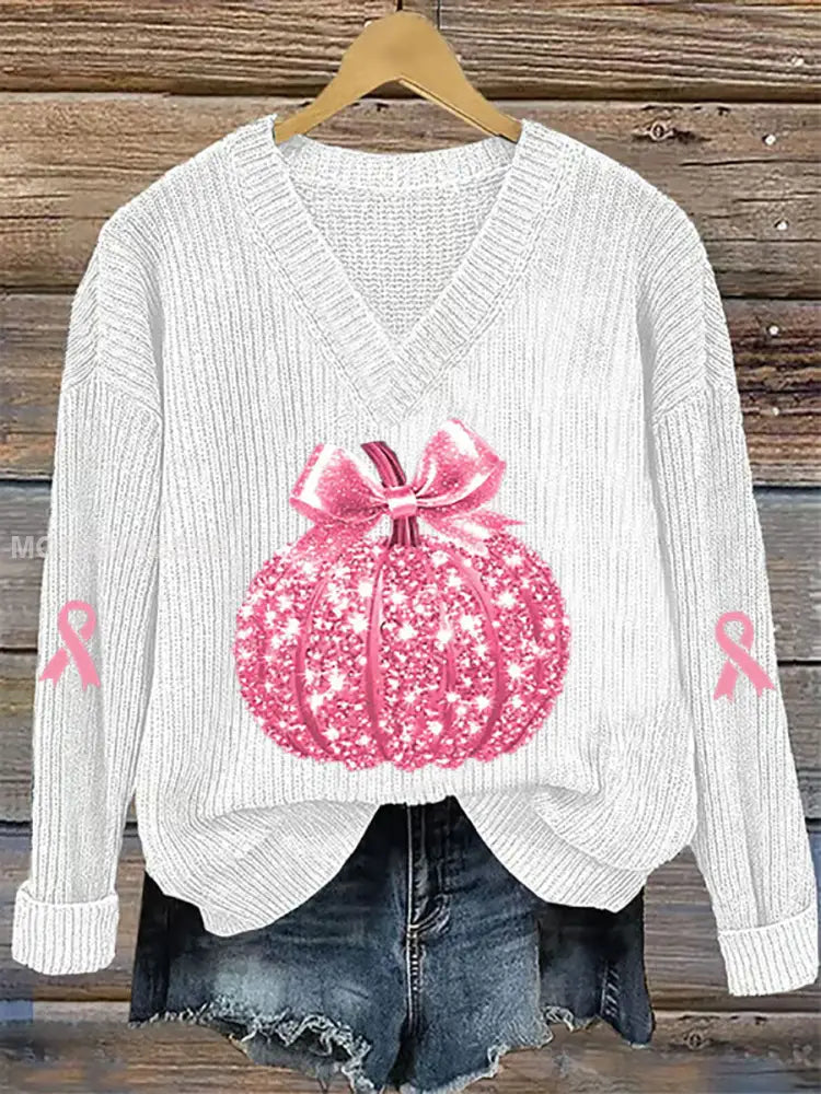Kvinnors bröstcancer medvetenhet Rosa pumpa Print Casual Topp vit / S
