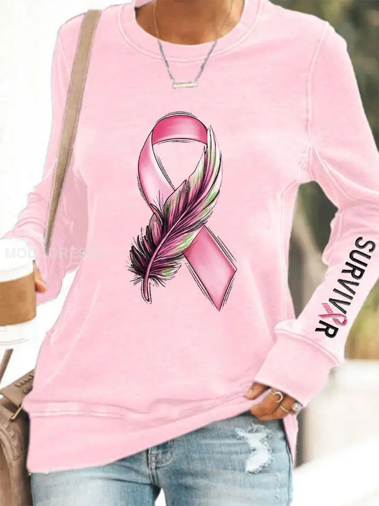 Kvinnors bröstcancer medvetenhet Rosa Ribbon Sweatshirt ljusrosa / S