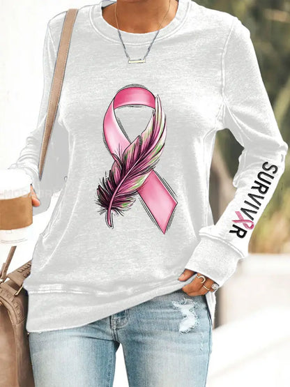 Kvinnors bröstcancer medvetenhet Rosa Ribbon Sweatshirt vitt / S