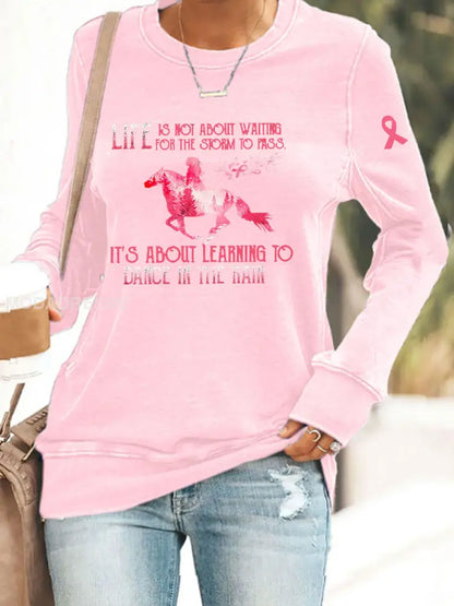 Kvinnors bröstcancer medvetenhet Skriv ut Casual Sweatshirt runt / S