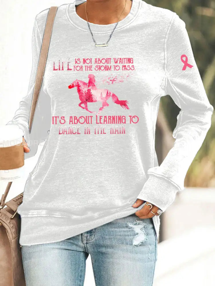 Kvinnors bröstcancer medvetenhet Skriv ut Casual Sweatshirt vit / S
