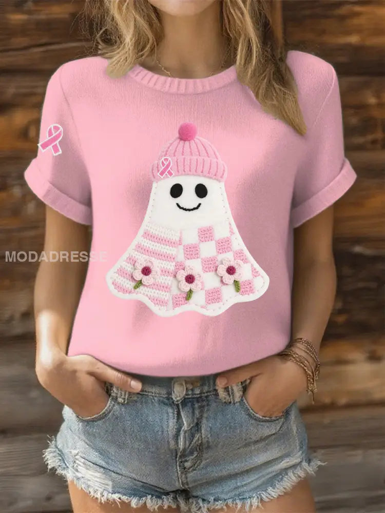 Kvinnors bröstcancer medvetenhet Skriv ut Casual T shirt ljusrosa / S