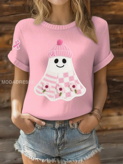 Kvinnors bröstcancer medvetenhet Skriv ut Casual T shirt ljusrosa / S