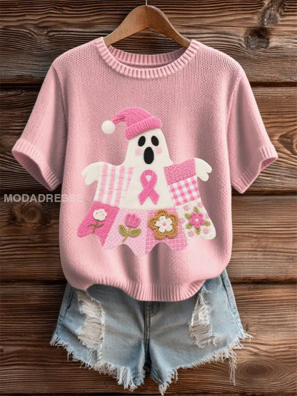Kvinnors bröstcancer medvetenhet Skriv ut Casual T shirt ljusrosa / S